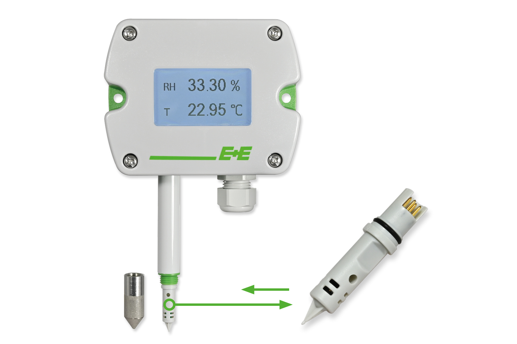 Vochtigheids- en temperatuursensor met verwisselbare sensor-tip Betrouwbaar blijven meten zonder omslachtige kalibraties!